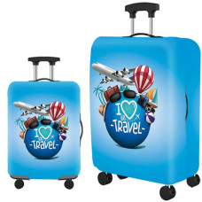 Чохол на валізу I love travel  (розмір L) Колір: Блакитний