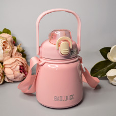  Красивий термос з ремінцем (наклейки в комплекті) 650 ml Колір: Рожевий