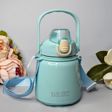  Красивий термос з ремінцем (наклейки в комплекті) 650 ml Колір: Блакитний